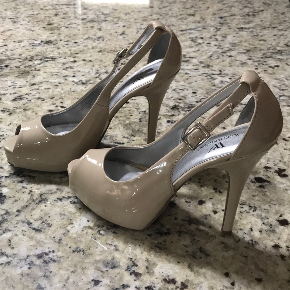 Nude peep toe heels